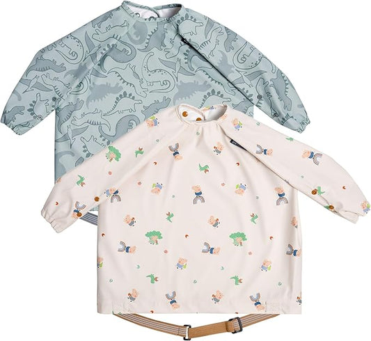 BIBaDO - Long Sleeve Baby Bibs - Babies & Toddlers 6-36 Months - Coverall Baby Led Weaning Bib - Easy Wipe, Soft & Waterproof