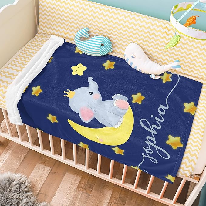 Custom Baby Blanket with Name, Personalized Elephant Swaddle Blanket for Girls, Customized Shower Gifts for Baby Girls, Christmas Birthday Newborn Baby Gifts