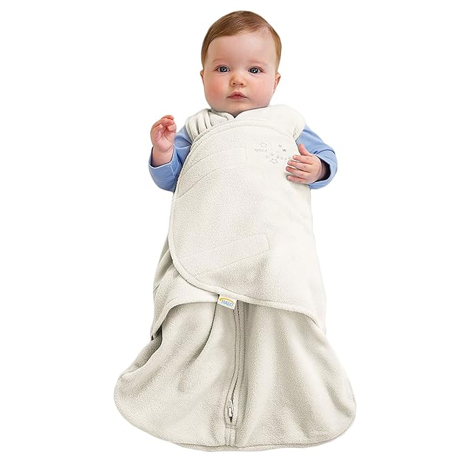 HALO Micro-Fleece Sleepsack Swaddle, 3-Way Adjustable Swaddle Blanket for Newborn and Infants, TOG 3.0 for Cold Climates, Hip Healthy, Cream, Newborn, 0-3 Months