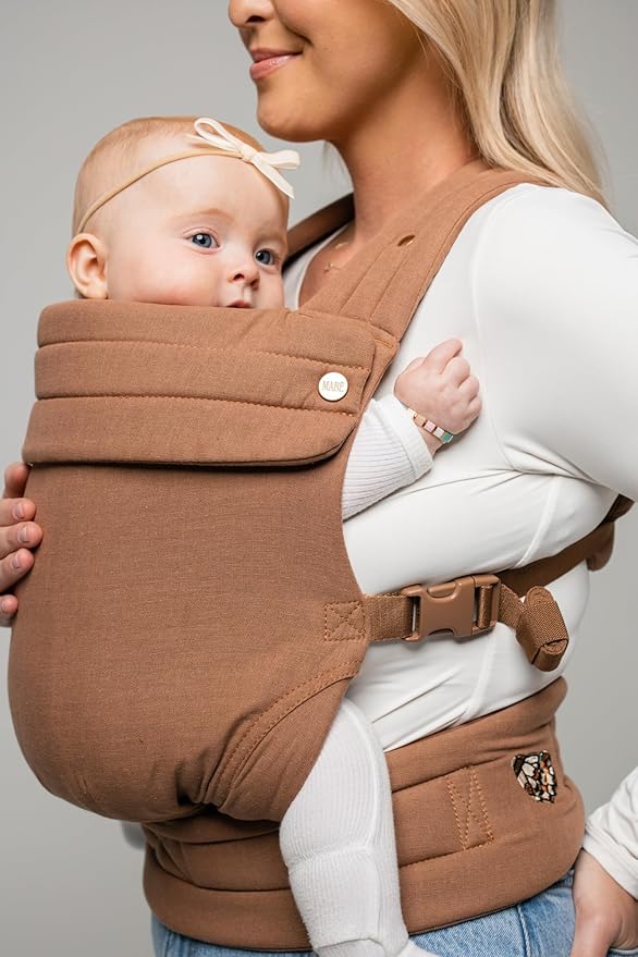 Mabē Monarch Ergonomic Baby Carrier – Premium Cotton Soft Structured Newborn to Toddler Carrier with Hip-Healthy Design, 3 Carry Positions (7-35lbs), Lightweight & Breathable, (Mocha)