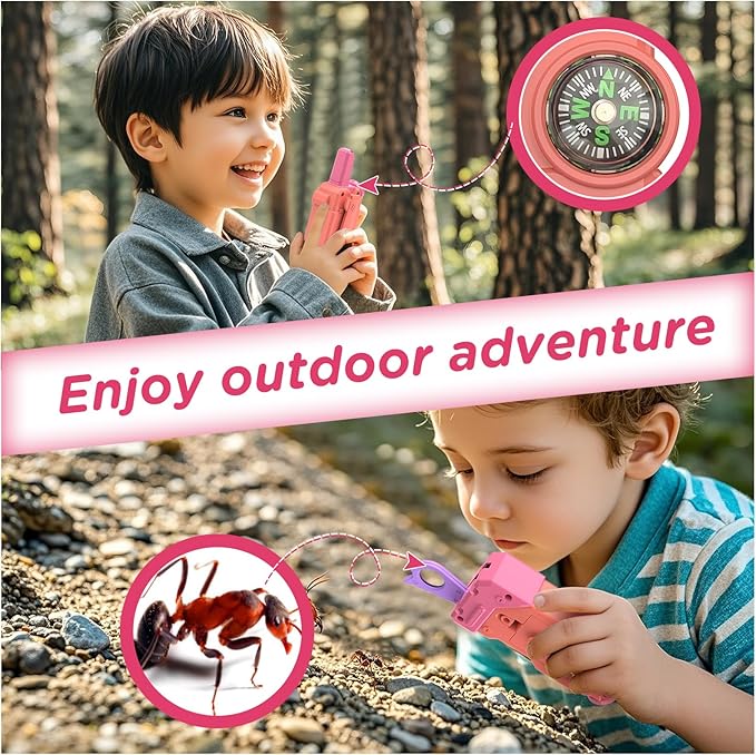 Walkie Talkies for Kids,5 Colourful Channels 2 Way Radio,Compass Flashlight and Magnifying Glass,3 Miles Long Range for Adventure Game,Outside, Camping, Hiking,Toys for 3-12 Year Old Boys Girls