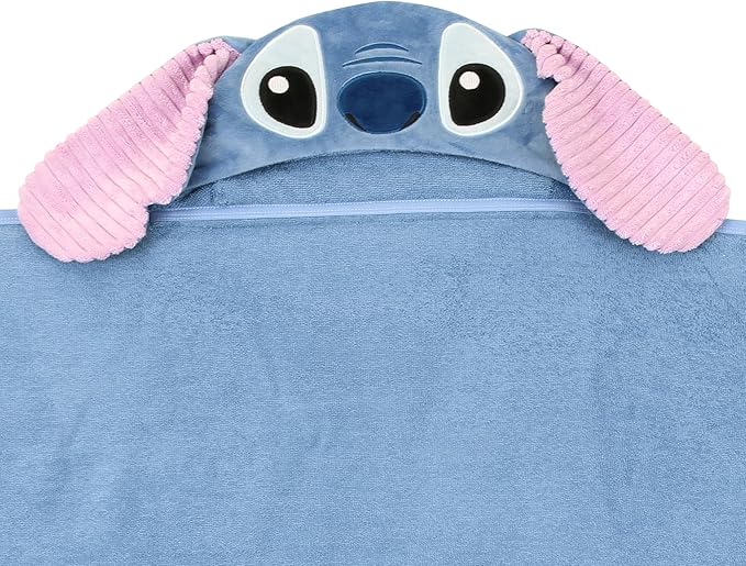 Lambs & Ivy Disney Stitch Luxury Blue Cotton Terry Hooded Baby Bath Towel