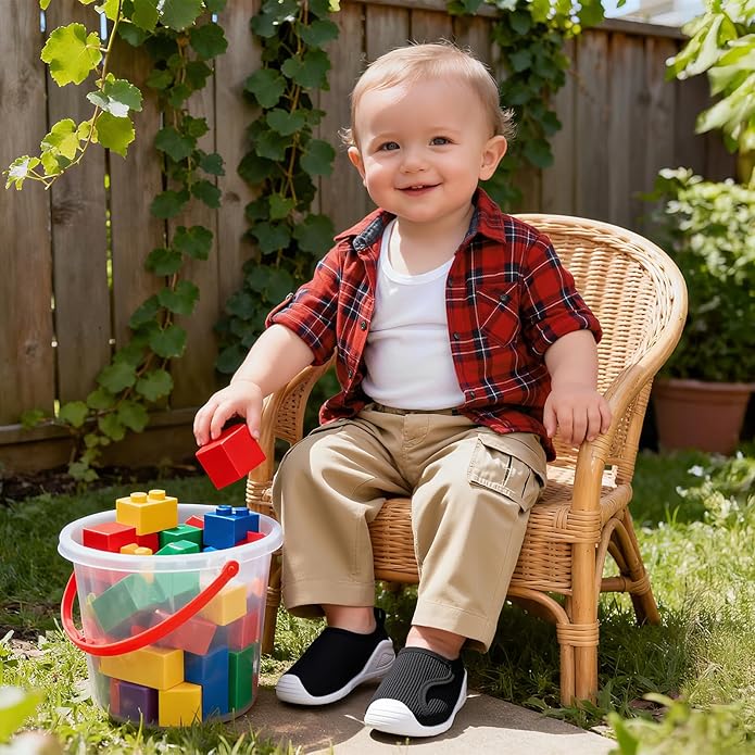 Baby Boys Girls First Walking Shoes Wide Toe Box Infant Sneakers Lightweight Breathable Slip On Barefoot Shoes