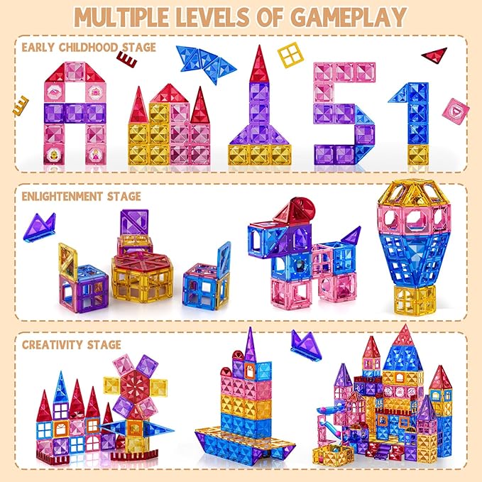 97 Pcs Magnetic Tiles for Kids Ages 4-8,Building Toys Magnetic Blocks for Kids Ages 4-8,Toddlers Educational Magnet Construction Set Magnets Tile,for 3 4 5 6 7 8 Kid Christmas Birthday Gifts