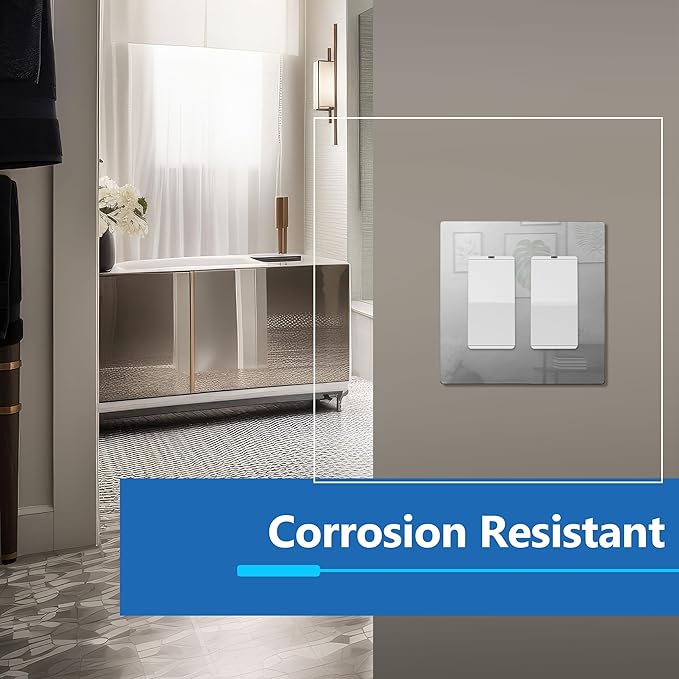 LIDER Double Decorator Metal Wall Plate, Temperature and Impact Resistant, 201 Stainless Steel, Screwless Cover, Modern Upgrade, Mid-Size 2-Gang 4.88” x 4.92”, Polished Chrome, LSMWP-32M-PC