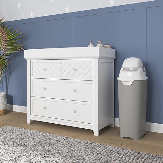 Foundations Tall Diaper Pail with Airtight Lid - Durable & Odorless Diaper Disposal, Large Capacity, Holds up to 60 Newborn Diapers, Refill with Any Bags, Gray (9612057)