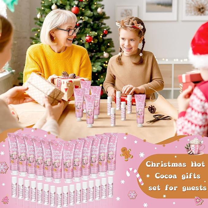 24 Sets Baby It's Cold Outside Baby Shower Hand Creams and Pink Hot Cocoa Lip Balms Gift Sets Winter Wonderland Christmas Party Favors Travel Size Hot Cocoa Bridal Shower Party Supplies for Guests