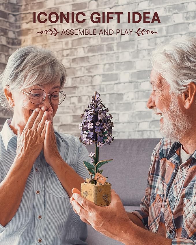 3D Flower Wooden Puzzles for Adults-Lilac, DIY Wooden Flowers Model Kit Building Set Crafts for Adults to Build, Botanical Collection/Ideal Creative Gift Ideas/Housewarming (154PCS)