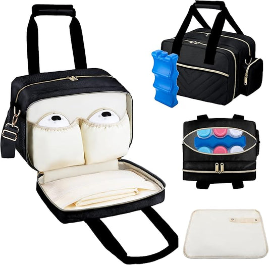 Breastmilk Cooler Bag Fits 6 Baby Bottles up to 9 Ounce with Ice Pack, Wearable Breast Pump Storage Bag Plus , Insulated Bottle Travel Bag Compatible with Momcozy/Elvie/Willow, with Shoulder Strap