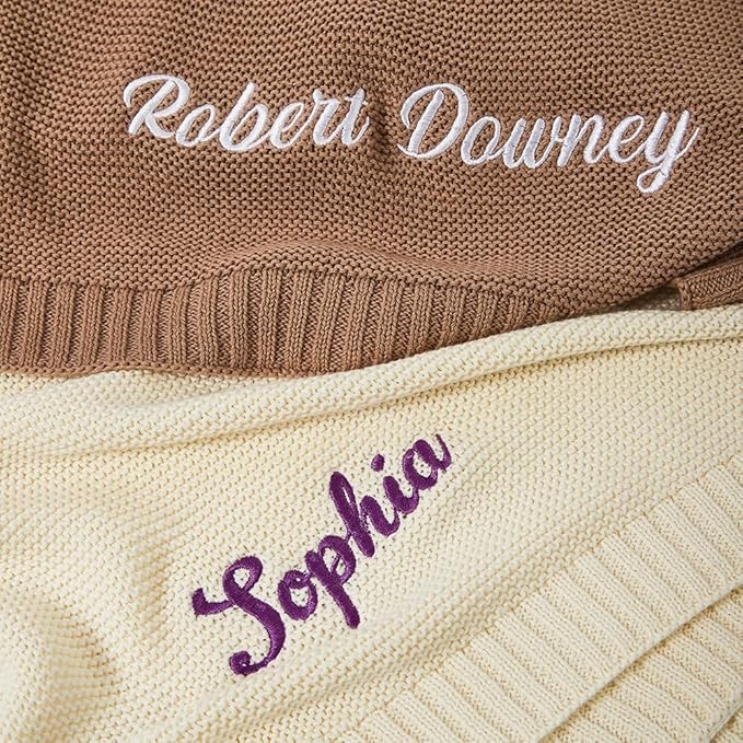 Personalized Knit Baby Blanket,Custom Embroidered Blanket with Name,Customized Handmade Nursery Blankets,Newborn Baby Gifts for Boy/Girl,Birthday