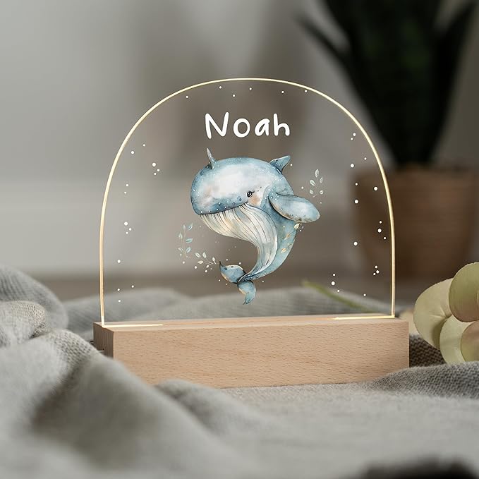 Baby Boy Personalized Items/Infant Gifts for Baby Boy/Personalized Toddler Gifts/Custom Night Light with Name/Unique Newborn Essentials/Whale