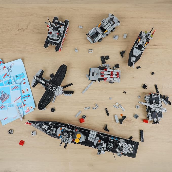 1296 Pieces Aircraft Carrier Building Blocks Set, Military Warship Battleship Building kit with Airplane, Patrol Boat, Army Car, Tank, Creative Roleplay Ship Gift Toys for Kids Boys Girls 6-12 Years