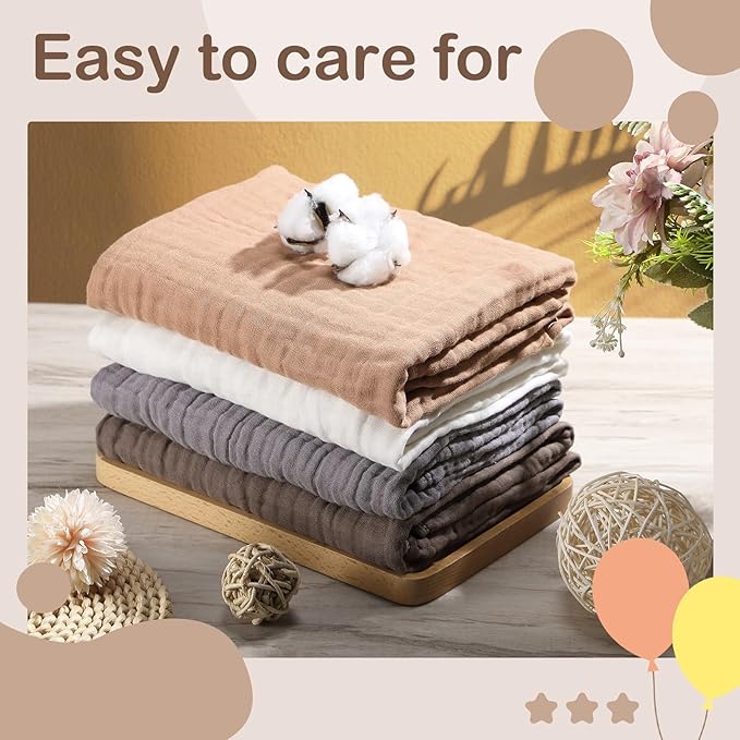 Peryiter 4 Pcs Muslin Hooded Baby Towels, 32"x 32" Cotton Newborn Bath Towel Muslin Infant Baby Blankets Absorbent Unisex Christmas Registry Gift Essentials for Girls Boys (White,Coffee,Blue)