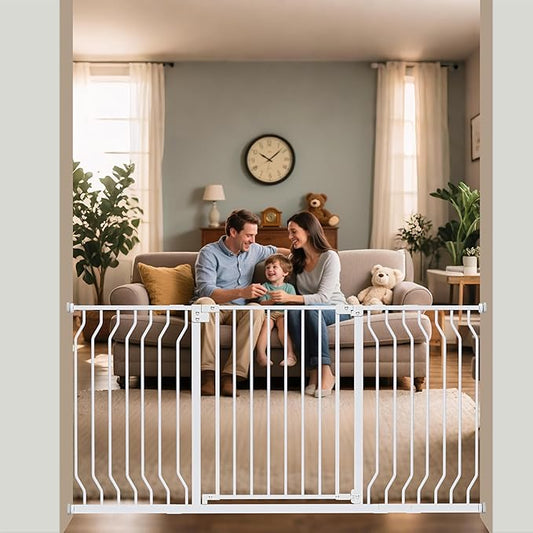 29-62" Baby Gate for Stairs, Baby Safety Essentials, Auto Close Gate for Doorways, Easy Install Pressure Mounted Dog Gate Indoor, Pet Gates for Dogs, White