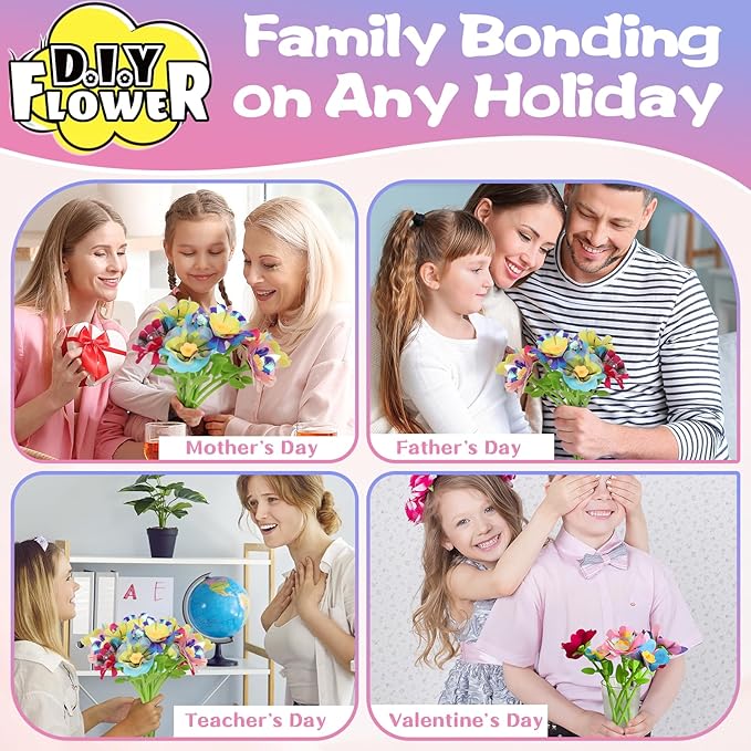 Mini Fabric Flower Press Sewing Machine Toy Kit for Kids Beginners, DIY Paper Bouquets Manual Sewing Kit, Creative Arts & Crafts Making Toy Gift for 4-8 Year Old Girls Boys