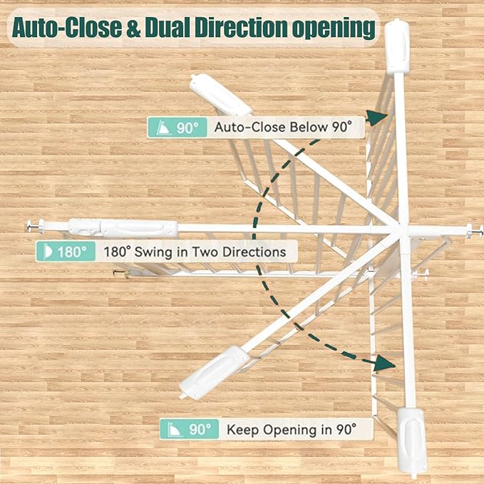 53-57.5 Inch Extra Wide Baby Gate, Auto Close Pet Gate, Pressure Mounted No Drill for Wide Stairs & Doorways, White Metal with Extension Kit