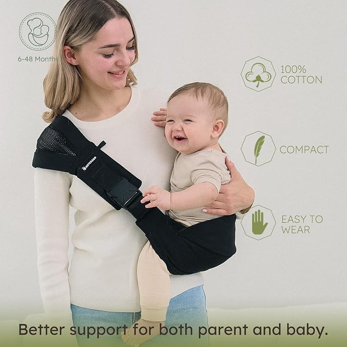 Toddler Sling Carrier, Premium Cotton, Expandable & Ergonomic, One Size Fits All, Ideal for 6-48 Months (11-44 lbs), Compact & Easy to Use, Pure Black
