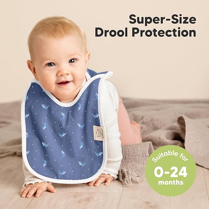 8-Pack Baby Bibs for Boys, Girls - Pullover Bibs for Drooling Teething Baby Girl & Boy Toddler, Newborn, Soft & Absorbent, Cute Colors, Large Torso Coverage Keep Infant Clean & Dry (Marine Muse)