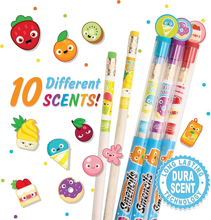 Smencils - Patented Gourmet Scented Graphite HB #2 Pencils Made from Recycled Newspapers, 10 Count, Gifts for Kids, School Supplies