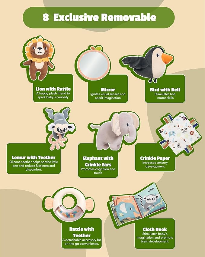 Baby Play Gym Mat - 8-in-1 Activity Playmat with Detachable Toys for Sensory Development - Thick, Oversized, Washable & Non-Slip Baby Floor Mat - Perfect Tummy Time Mat for Infants 0 6 12 Months