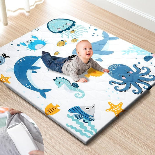 Premium Foam Baby Play Mat 47x47 – Removable & Machine Washable Cover, Extra Thick Padding Playpen Mat, Non-Slip Crawling Mat, Easy to Clean for Infants, Toddlers & Babies