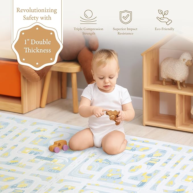 PopsyKosy Premium Baby Foam Play Mats -Stylish Floor & Exercise Puzzle Mat for Toddlers & Kids- 6 Soft, Non-Toxic, Odorless, Peel-Resistant Foam Tiles - 6ft x 4ft -1" inch Extra-Thick, Warm Beige