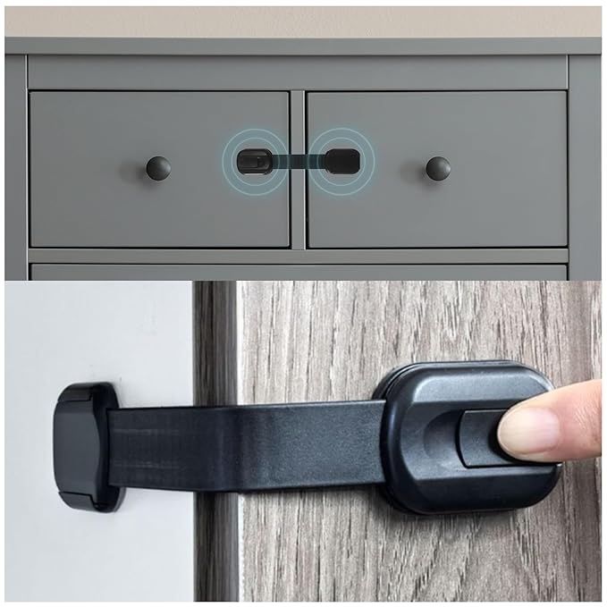 SAFENEST Child Proof Cabinet Locks (5 Pack Black) 3M Adhesive for Cabinets and Drawers, Fridge, Drawer Locks Baby Proofing, No Drilling; Alcohol Prep Pads Included