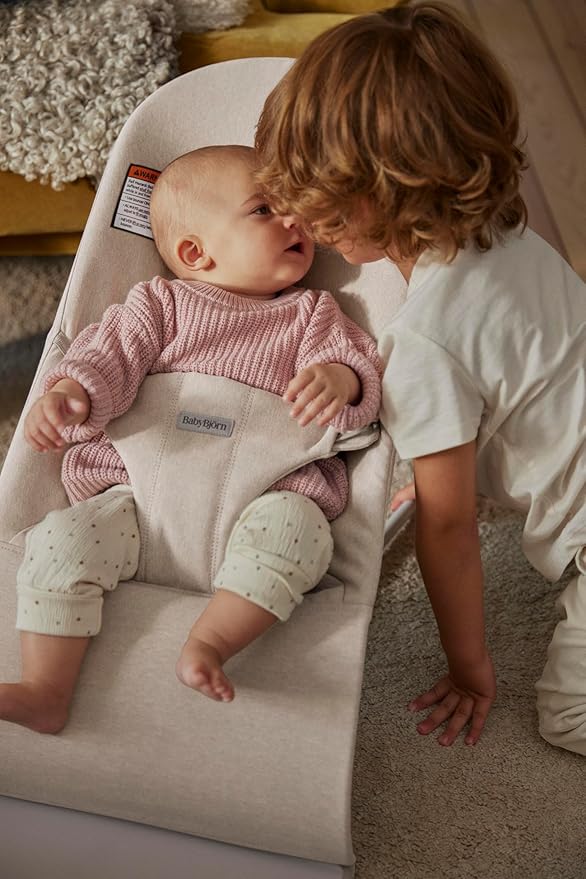 BabyBjörn Bouncer Bliss, Woven Mélange, Light Beige | 2-in-1 Adjustable Baby Bouncer Seat and Toddler Chair, Newborn to Toddler (8-29 lbs), 4 Positions, Lightweight & Portable