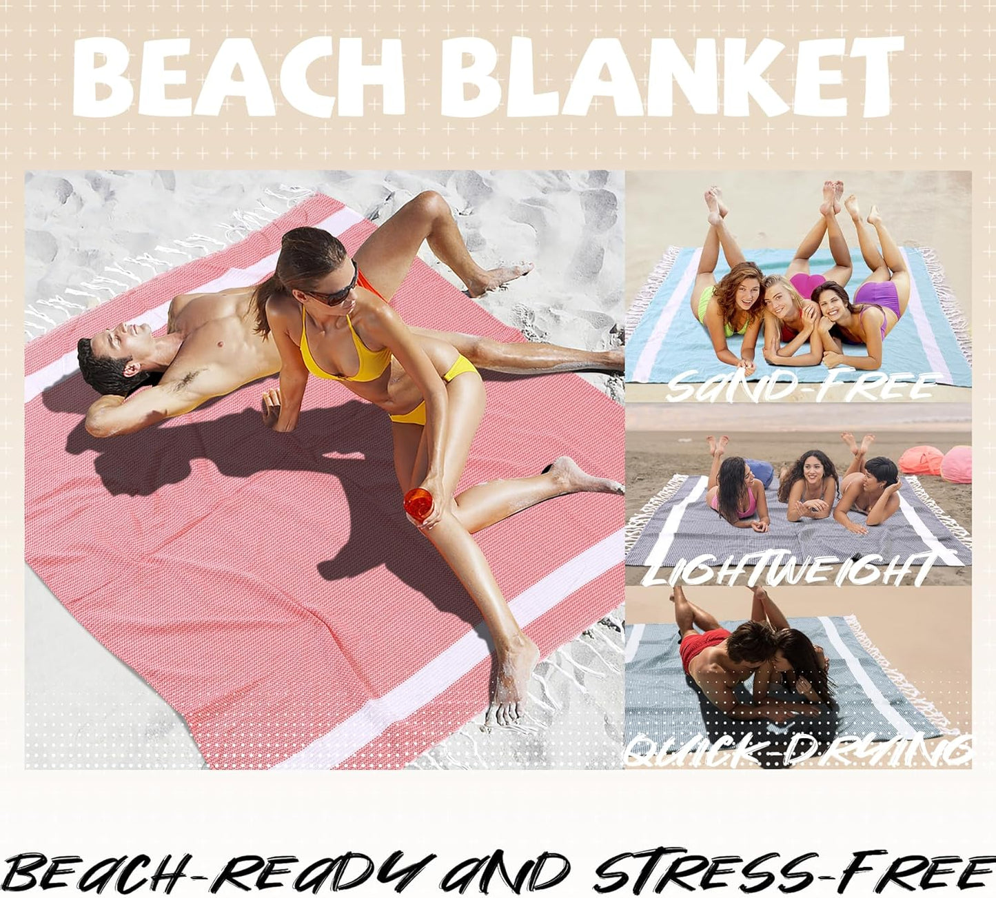 Jumbo Turkish Beach Towel Blanket Picnic Ourtdoor Mat Oversized Sandproof Fast Dry Thin Extra Large XL Big Huge Compact Soft Cotton Cute Summer Vacation Gifts Travel Essential Cruise Ship Accessories