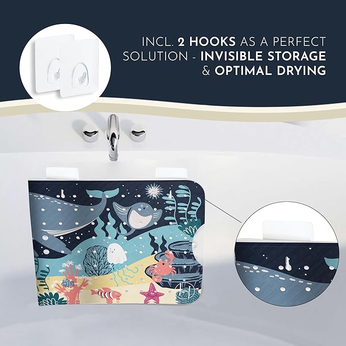 Homerella Baby Bath Tub Mat | Anti Mold Mildew Resistant Non Slip Kids and Adult Bath Tub Shower Mats | 40x16 inch Long with Suction Cups for Secure Grip Hooks for Storage & Drying | Machine Washable