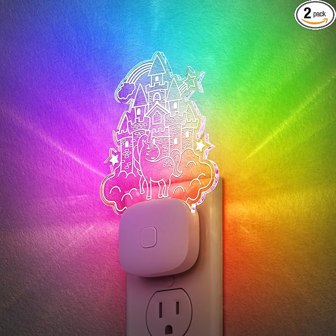 DORESshop Cute Night Light for Kids [2 Pack], Night Lights Plug Into Wall, Acrylic Carved Castle 8 Color Changing Baby NightLight with Dusk to Dawn Sensor, LED Night Lights for Children Girls Bedroom