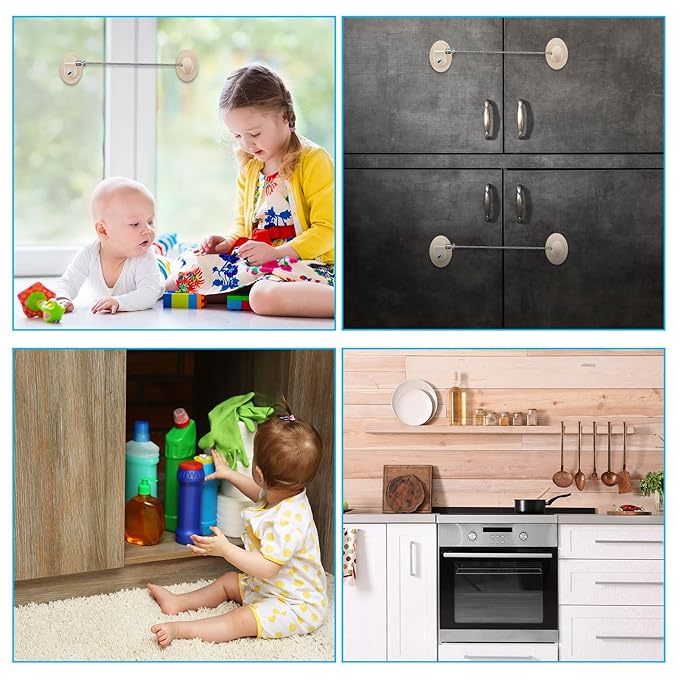 Hotop 4 Pack Cabinet Locks with Keys Mini Fridge Refrigerator Locks for Kids Toddlers Self Adhesive Child and Baby Proofing Safety for Deep Freezer Drawers Doors Latch(Light Brown)