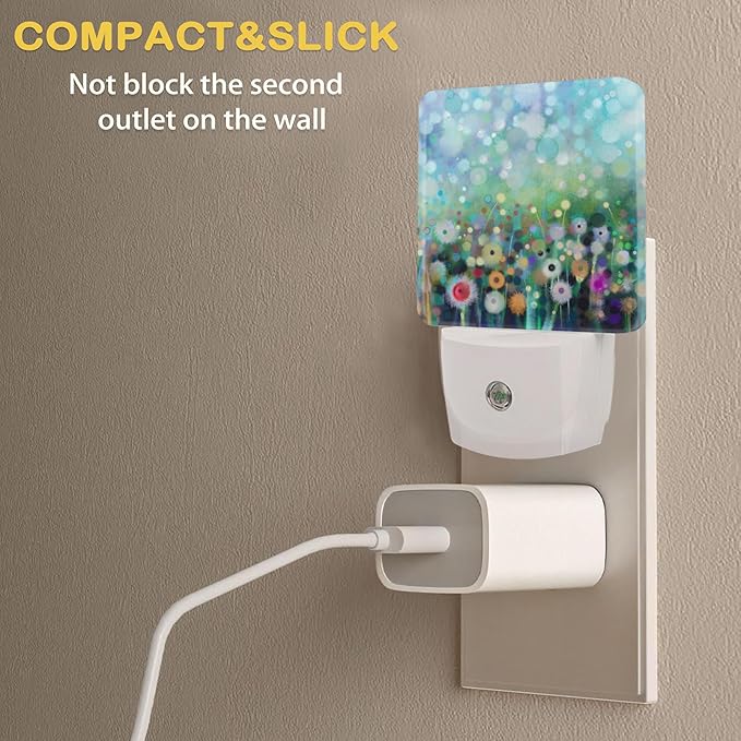 Abstract Watercolor Flower Night Light with Dusk to Dawn Light Sensors, Plug-in Wall Led Night Lights, Energy Efficient Lamp for Bedroom/Bathroom/Kitchen/Hallway/Stairs