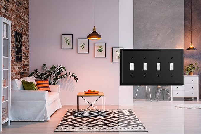 Modern Edge Decorative Wall Plate Switch Plate Outlet Cover, Durable Solid Zinc Alloy (Quad Toggle, Matte Black)