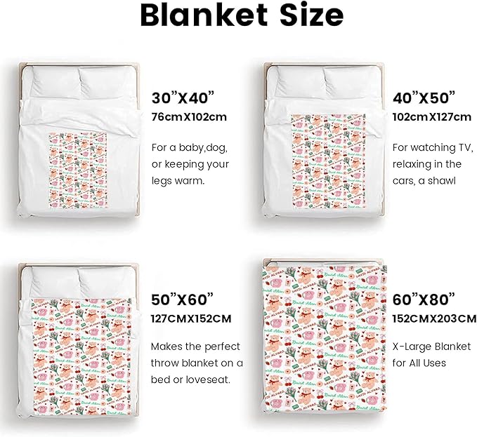 Ship Next Day, Personalized Baby Blanket for Boys Girls - Printed in USA, Custom Name Toddler Blanket with Care Bear Pattern, Perfect Newborn Gift