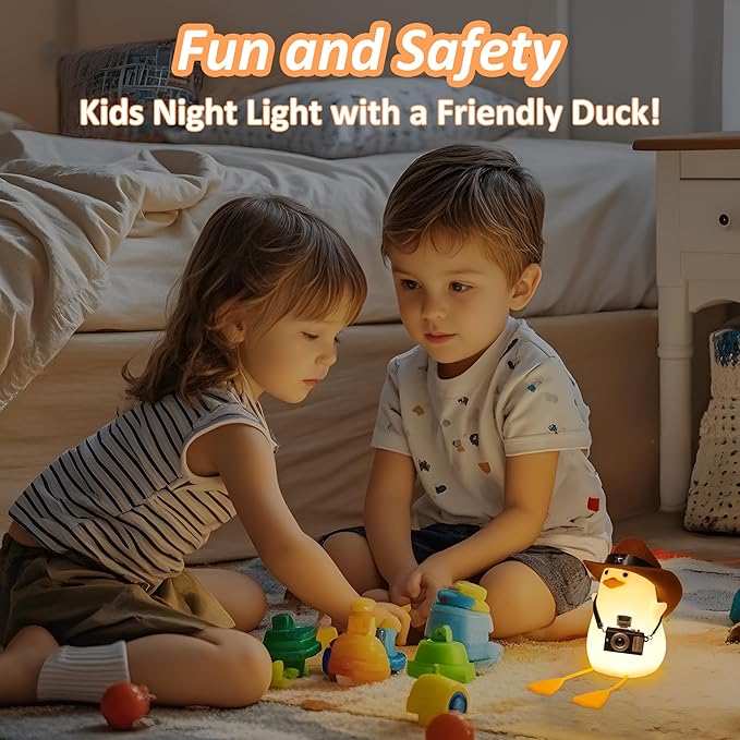 Duck Night Light for Kids, Cute Benson Ducks Gifts, Squishy Touch Silicone Animal Nursery Bedside Lamp Goose Gifts, Dimmer & Rechargeable, Birthday Gifts for Boys Girls Women Teens(Cowboy Duck)