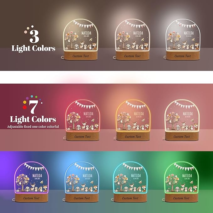 Personalized Baby Gifts for Kids, Custom Name LED Acrylic Plaque Night Light, Safari Jungle Animals Lamp, Perfect Baby Shower Newborn Christmas Gifts for Boys Girls, Children's Nursery Decor