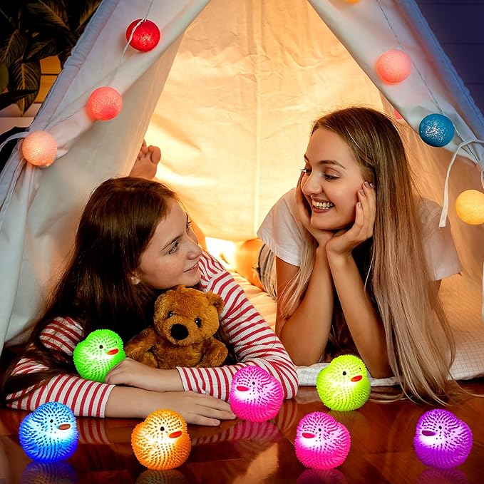 18Pcs LED Light Up Rubber Duck,Puffer Ball Flashing Bath Ducks,Glow Toy Mardi Gras Rubber Ducks Cute Ducklings are Suitable for Birthday Party Gift,Summer Beach Activities,Classroom Prizes,Bath Toy