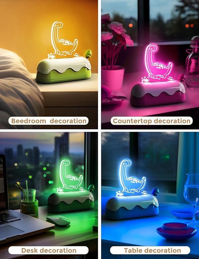 L LOHAS LED Cute Dinosaur Night Light, Kawaii Dinosaur Desk Lamp for Kids, Cute Desk Decor, USB Rechargeable, RGB, Night Light for Bedroom, Bedside, Living Room, Dining, Desk Decor, Gift