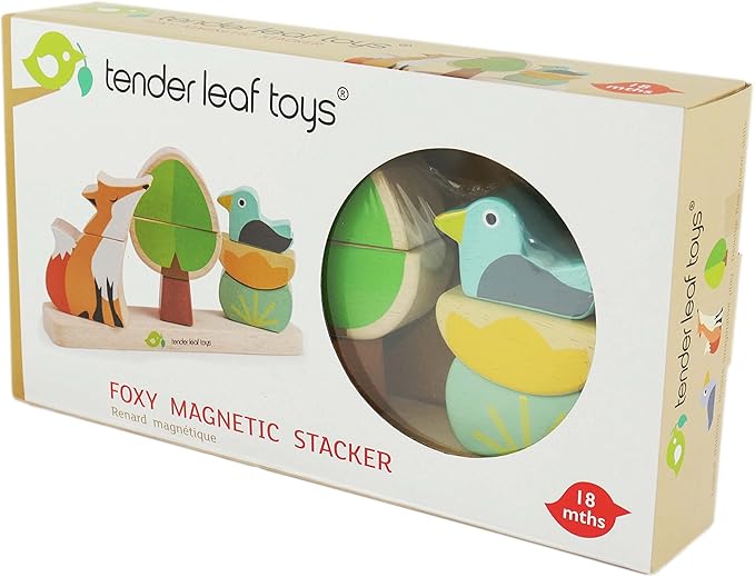 Tender Leaf Toys - Foxy Magnetic Stacker - 8 Piece Wooden Stacking and Balancing Toy & Educational Game with Travel Bag - Develops Strategic Thinking & Fine Motor Skills - Kids 18 Months +