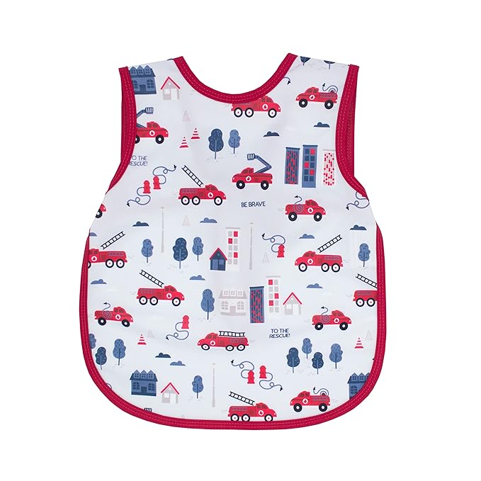 BapronBaby Be Brave - Firefighter Bapron - No Neck Tie Safer Bib for Baby & Toddler - Soft Waterproof Stain Resistant - Machine Washable - Sz Baby/Toddler 6m-3T
