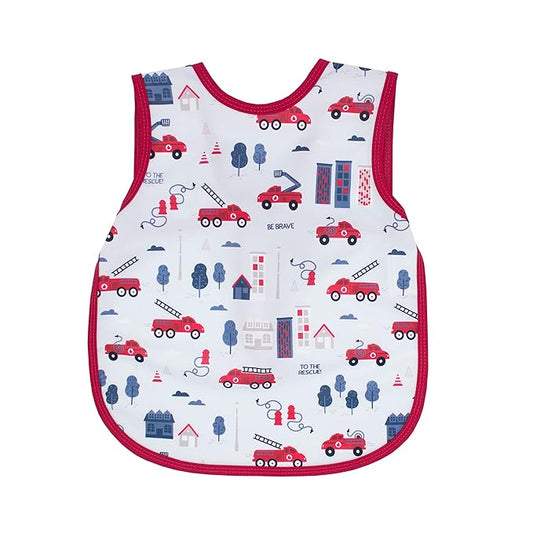 BapronBaby Be Brave - Firefighter Bapron - No Neck Tie Safer Bib for Baby & Toddler - Soft Waterproof Stain Resistant - Machine Washable - Sz Baby/Toddler 6m-3T
