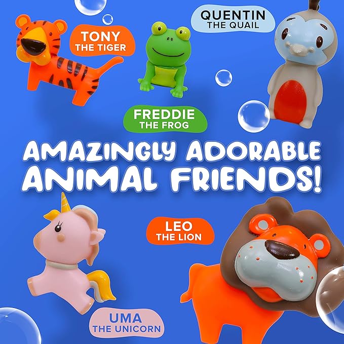 SplashEZ Animal Bath Toys | Mold Free Bath Toys for Kids & Toddlers with No Hole for Water | Lion & Friends Ideal Size for Little Hands | Safe, Durable for Baby Tub Pool Boys Girls Ages 0 & Up, 5-pack