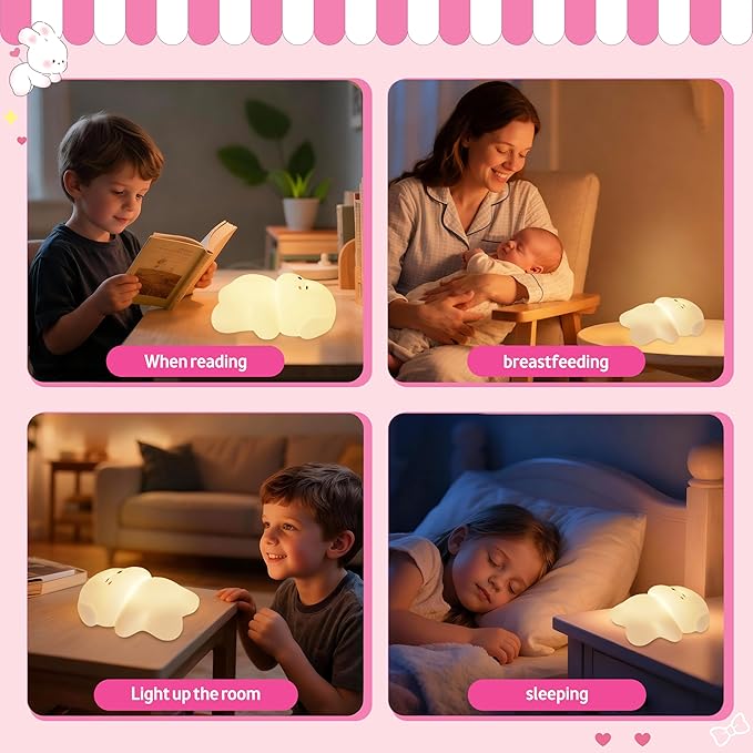 Night Light for Kids, Rechargeable Dimmable Silicone LED Nightlight with 7 Colors, Baby Nursery Night Lamp, Touch Squishy Lamp, Cute Gifts for Girls, Boys, Toddler Room Decor, Lying Dog