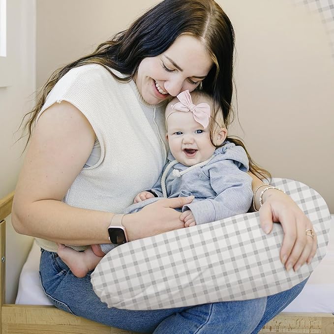 Konssy 2 Pack Nursing Pillow Covers, Stretchy and Soft Nursing Cover for Breastfeeding Pillows, Pillow Slipcover for Baby Girls Boys Newborn (Starry Whales,Cozy Grid)