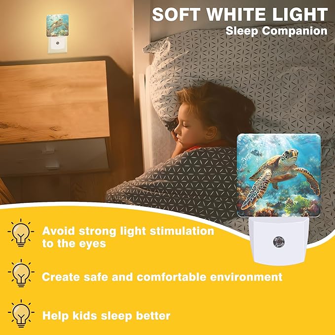 Sea Turtle Night Light, Ocean Themed Plug-in Nightlight with Dusk to Dawn Auto Sensor for Home Bedroom Hallway Kitchen 0.5W Sleep Friendly Led Lamp for Women Men