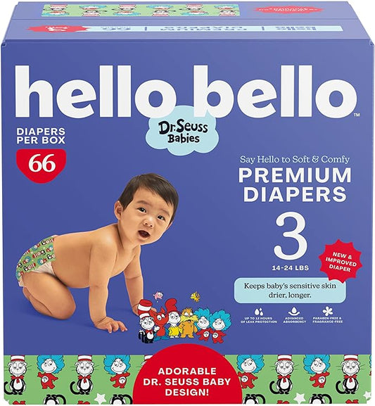Hello Bello Dr. Seuss Babies Premium Diapers, Size 3, 66 Count: Softness & Protection for Sensitive Skin