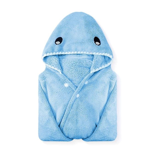 ROMASA Toddler Hooded Bath Towel Ultra Soft Towel Highly Absorbent Bathrobe Blanket for Boys Girls- 27.5" x 55"(Blue Shark-Shape)