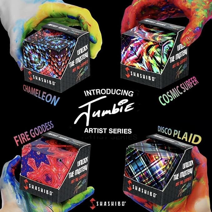 SHASHIBO Shape Shifting Box - Award-Winning Fidget Toy w/ 36 Rare Earth Magnets - Fidget Cube Transforms Into Over 70 Shapes, Sensory Toy Gift for Kids, Teens, and Adults (Disco Plaid)