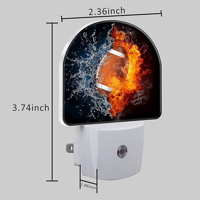 Ice and Fire Football Night Light for Kids, LED Night Light Plug into Wall with Dusk to Dawn Sensor for Girls Boys Women Men Room Decor, Hallway, Kitchen, Bathroom, Nursery, Stairs